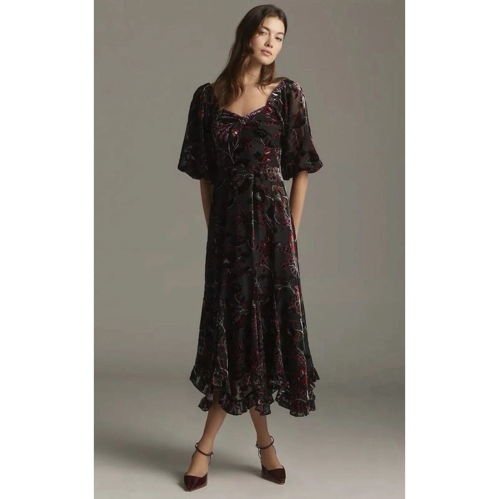Anthropologie Hutch Floral Velvet Burnout Midi Cami Dress M Dark Romantic Witchy